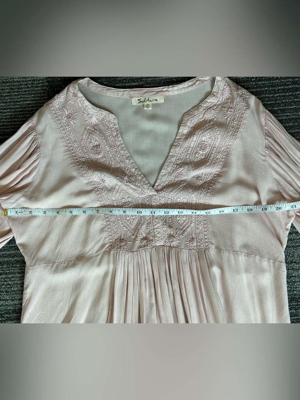 Solitaire Embroidered Peasant Tunic in Baby Pink With Pirate Sleeves | SIZE M - Picture 7 of 8